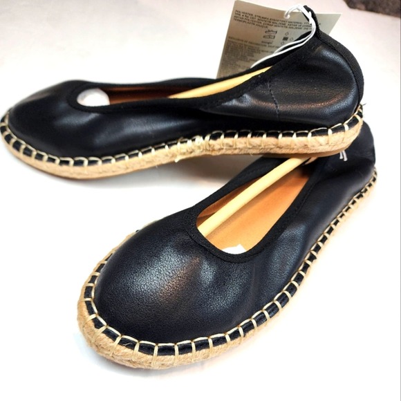 New Black Espadrille Ballet Flats Womens Black Cushion Comfort Slipons Size 6 - Picture 1 of 12